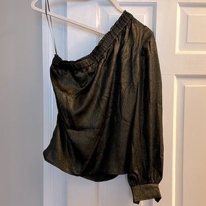 One shoulder bronze metallic top. So cute! Worn once.